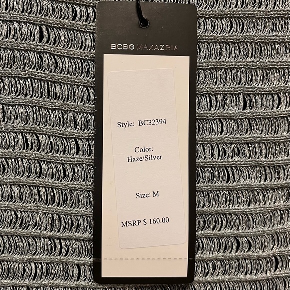 BCBG Max Azria Metallic Sweater Womens M Silver Party Dolman Sheer Retro Disco - Picture 12 of 16